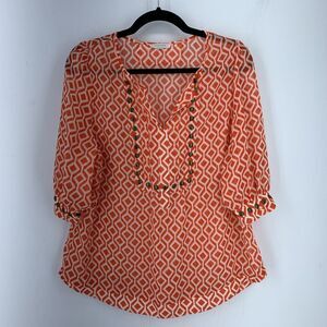 41 Hawthorn Womens Large Popover Blouse Studded Preppy‎ Boho Festival Geometric